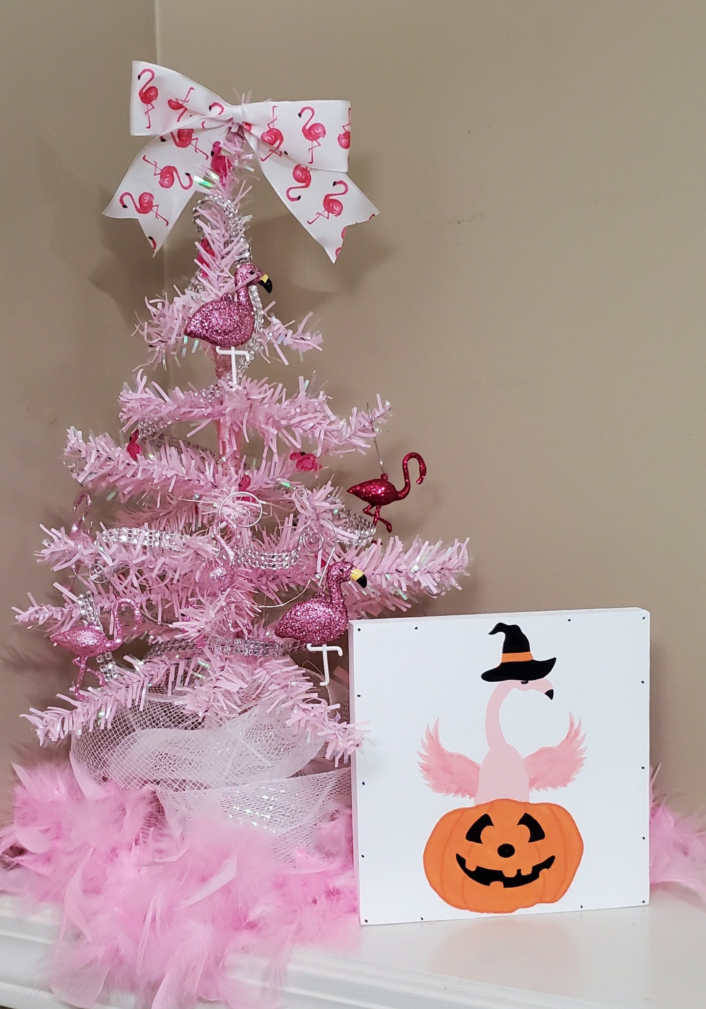 Halloween Flamingo Decor, Beach House Decor, Flamingo Gift For House, Coastal Home Decor, Shelf Sitter, Tiered Tray, Wall Hanging, Wood Sign