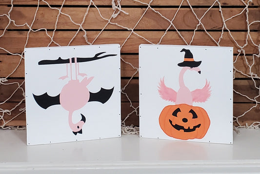 Halloween Flamingo Decor, Beach House Decor, Flamingo Gift For House, Coastal Home Decor, Shelf Sitter, Tiered Tray, Wall Hanging, Wood Sign