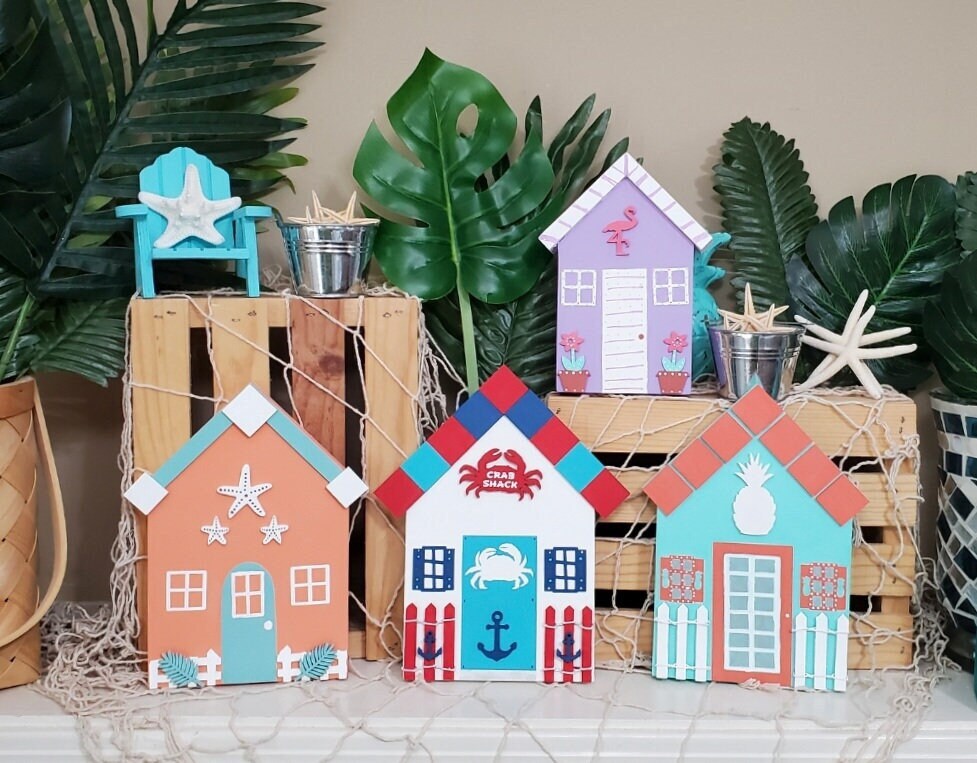 Mini Beach & Island House Decor – Hand-Painted Shelf Sitters for Tiered Trays & Coastal Vibes
