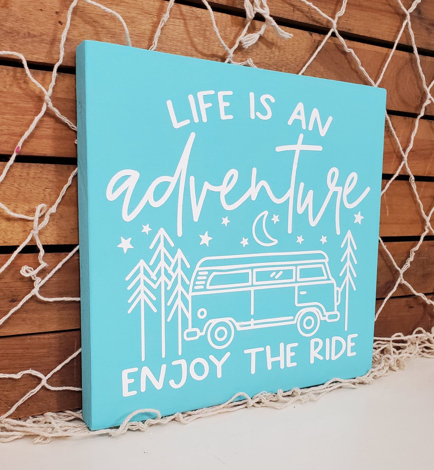 Life Is an Adventure, Enjoy the Ride Beach Bus Sign – Hand-Painted Coastal Wall Art for Beach Lovers