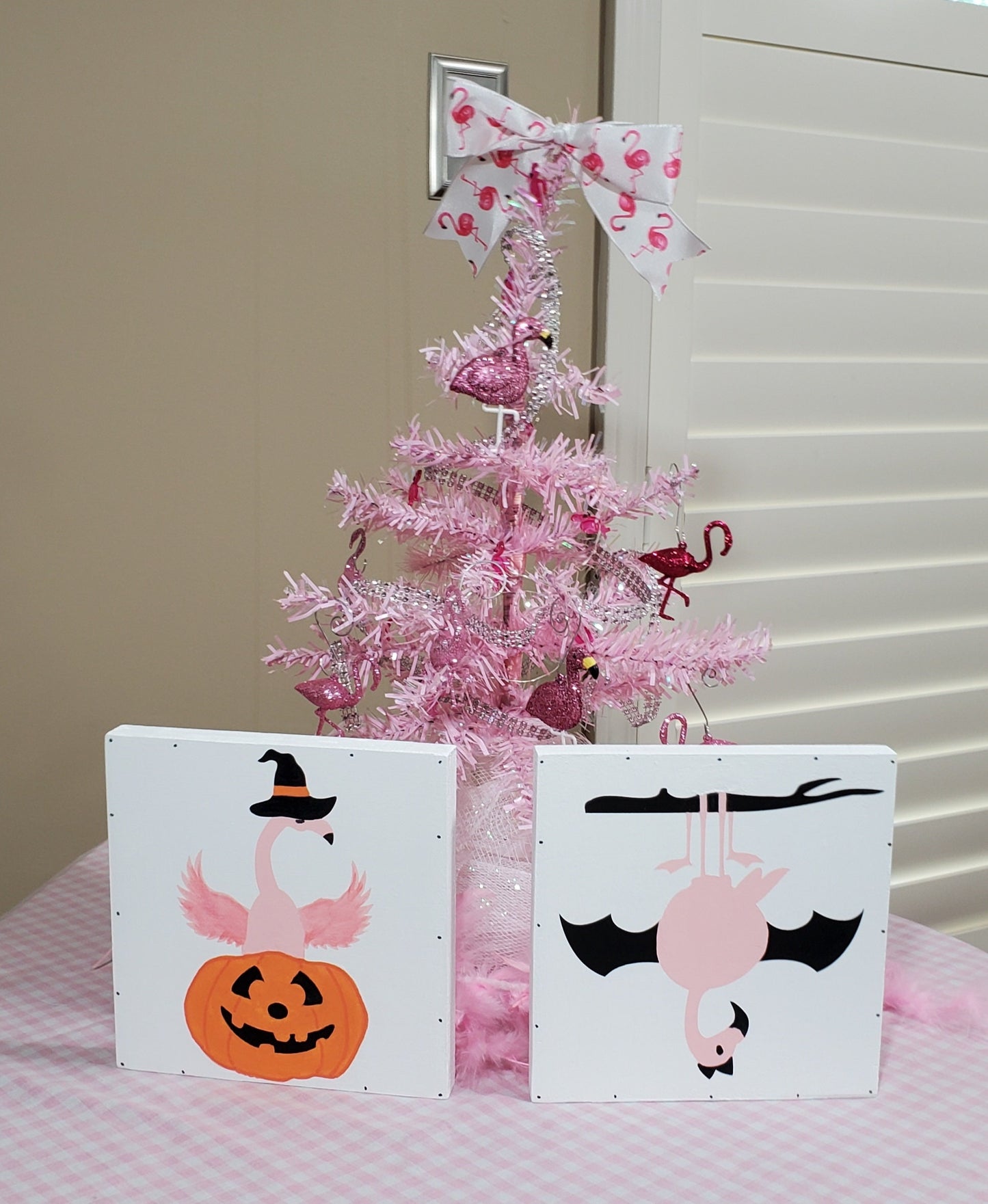 Halloween Flamingo Decor, Beach House Decor, Flamingo Gift For House, Coastal Home Decor, Shelf Sitter, Tiered Tray, Wall Hanging, Wood Sign