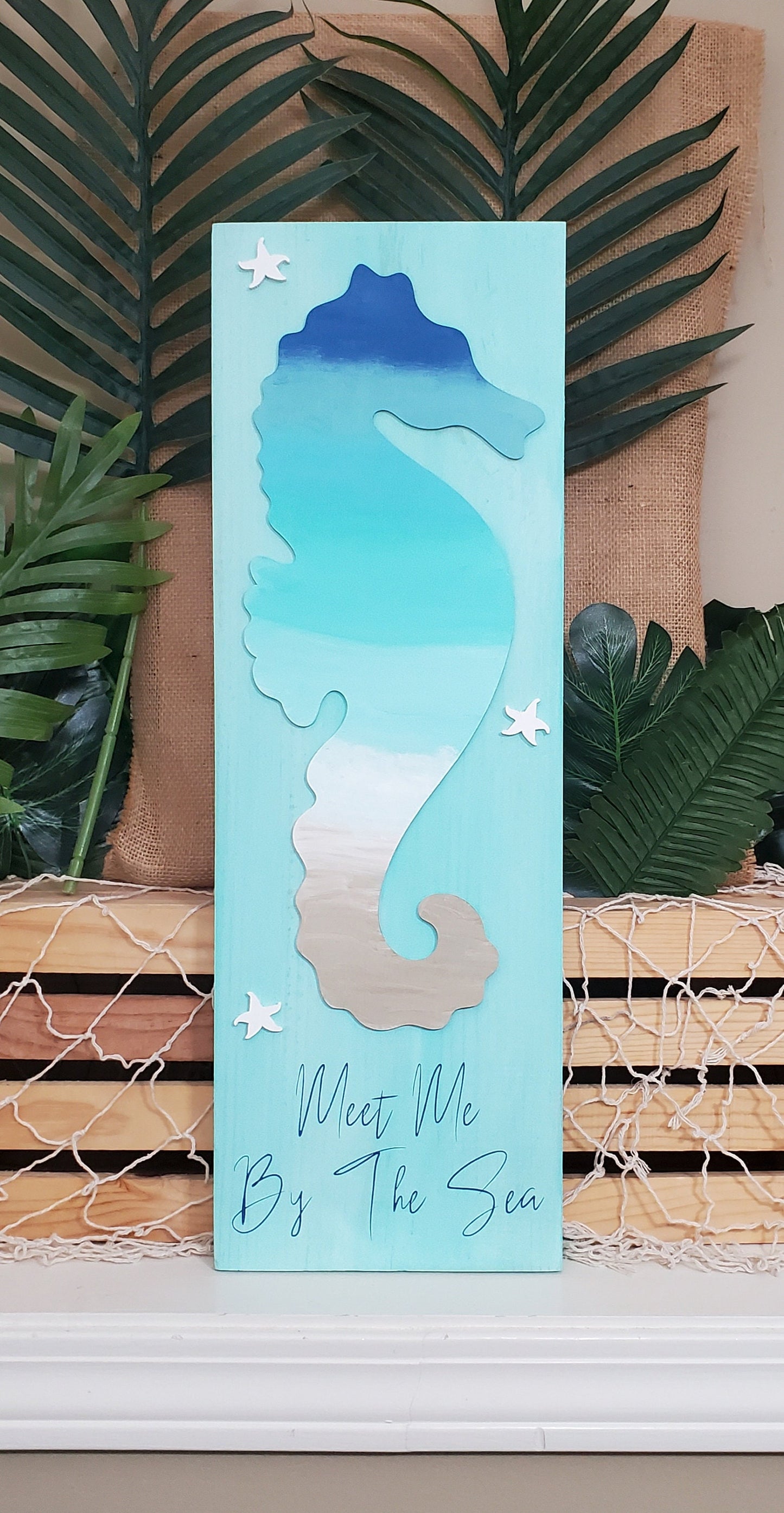 Meet Me By The Sea – Hand-Painted Seahorse Coastal Sign