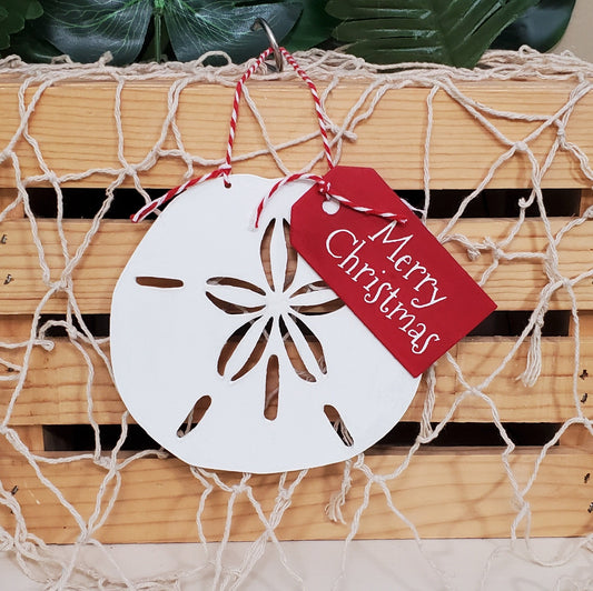 Hand Painted Sand Dollar Christmas Ornament – Coastal Beachy Holiday Decor, Nautical Tree Ornament, Wood Christmas Gift