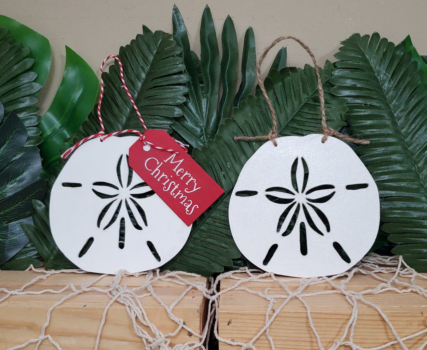 Hand Painted Sand Dollar Christmas Ornament – Coastal Beachy Holiday Decor, Nautical Tree Ornament, Wood Christmas Gift