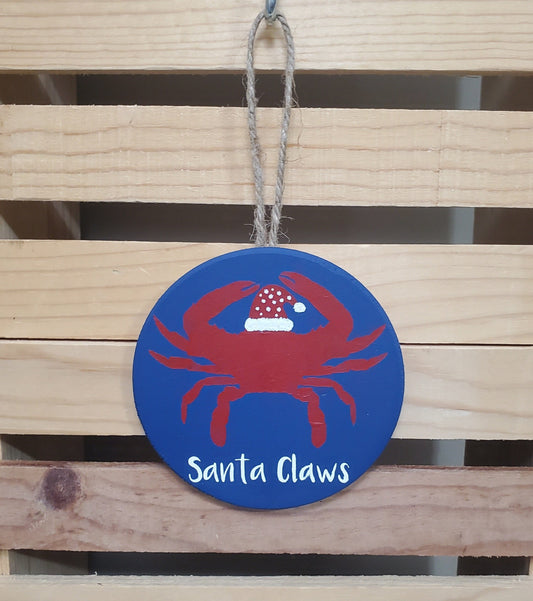 Santa Claws Crab Wood Ornament – Coastal Christmas Tree Decor for Beach Lovers