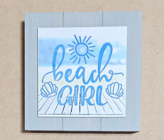 Beach Girl Wood Sign – Hand-Painted Coastal Decor