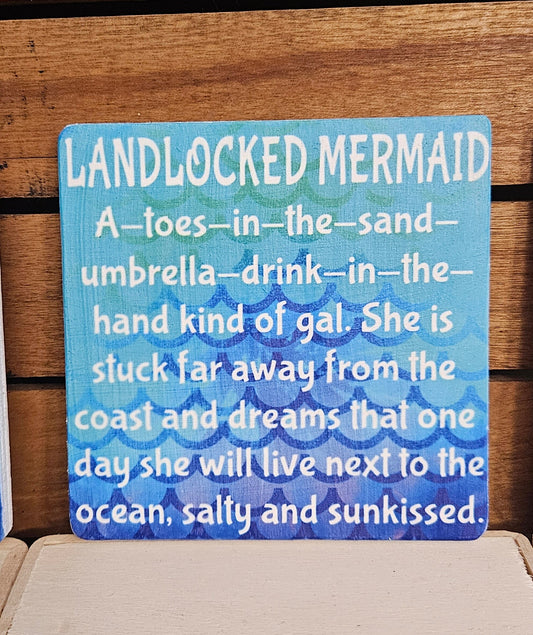 Mermaid Ornaments & Mini Signs – 4" Printed Wood Decor