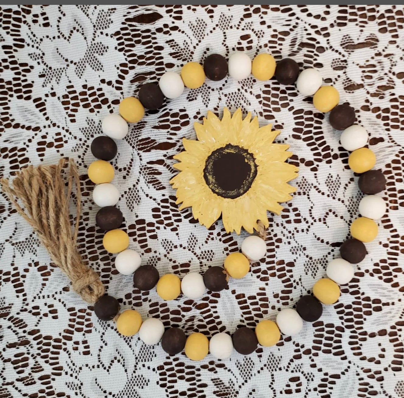 Sunflower Tiered Tray Decor – 3D Sunflower and Sun Signs, Bead Garland, and Fall Shelf Sitters