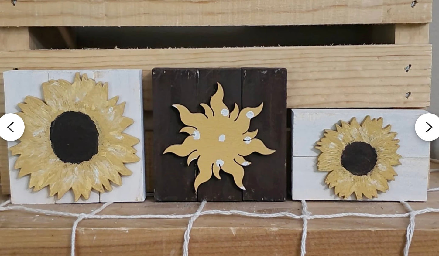 Sunflower Tiered Tray Decor – 3D Sunflower and Sun Signs, Bead Garland, and Fall Shelf Sitters