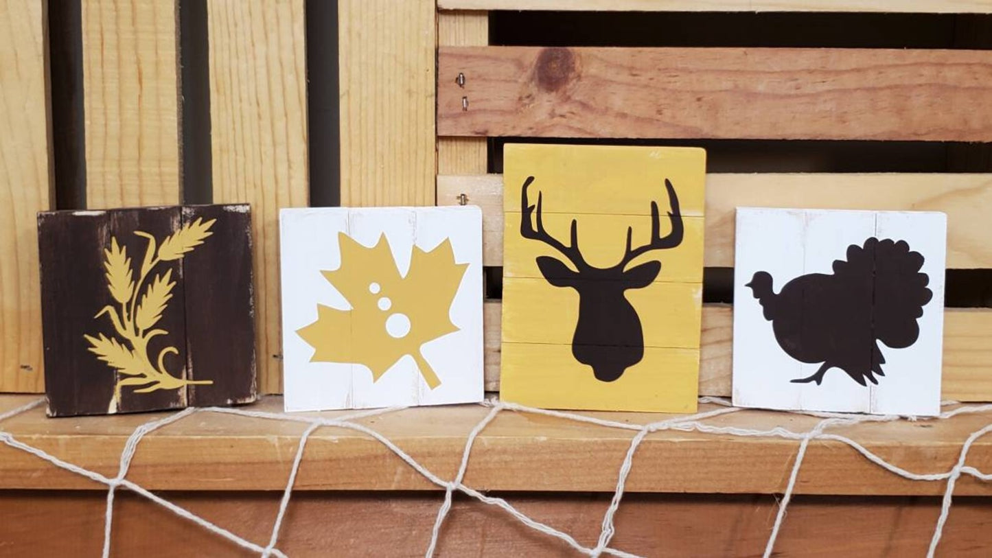 Fall Thanksgiving Tiered Tray Decor – Family, Football, Turkey, & Hunting Inspired Mini Signs | Rustic Autumn Shelf Sitters