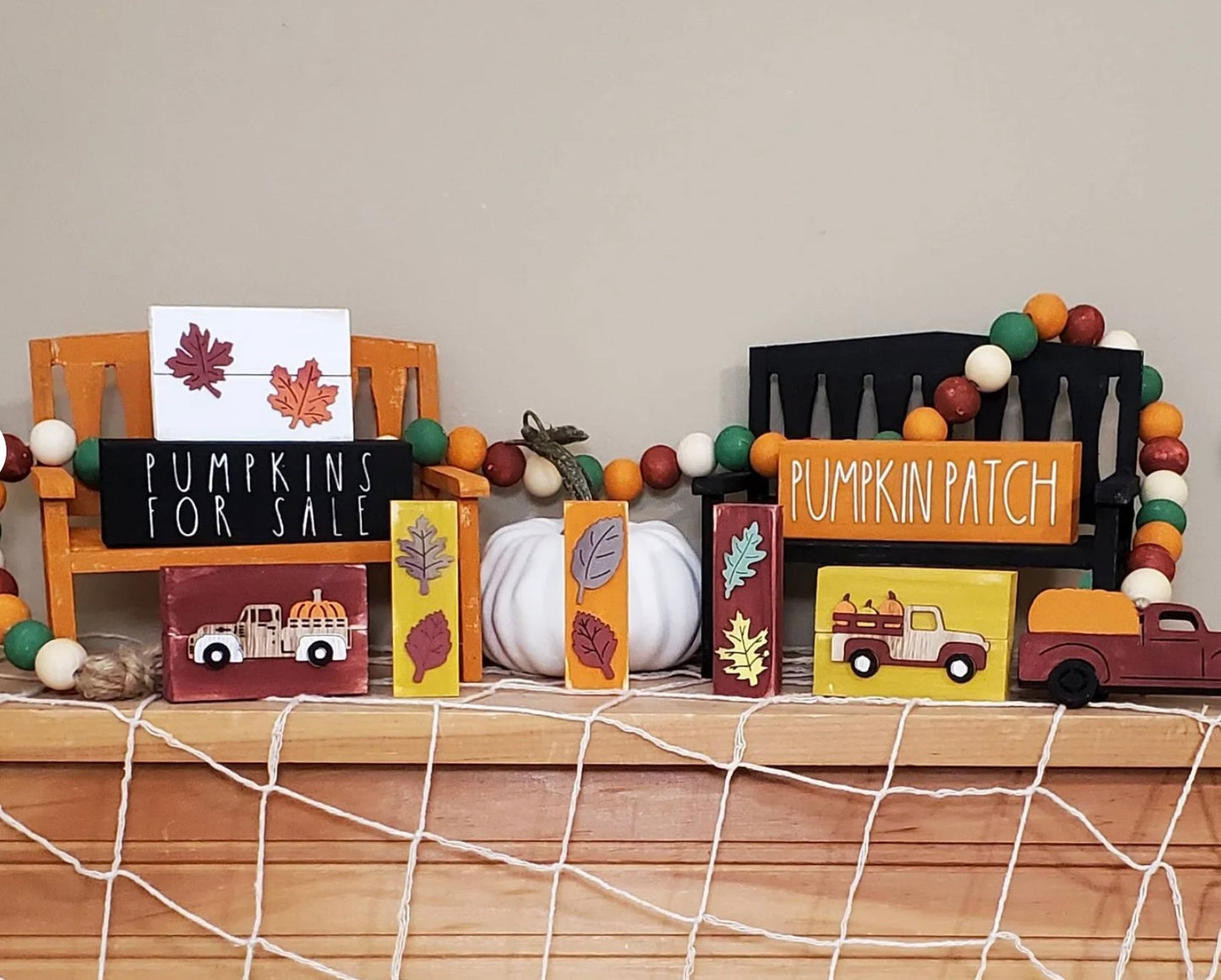 Fall Truck Tiered Tray Decor – Hand-Painted Mini Autumn Signs for Farmhouse & Seasonal Displays
