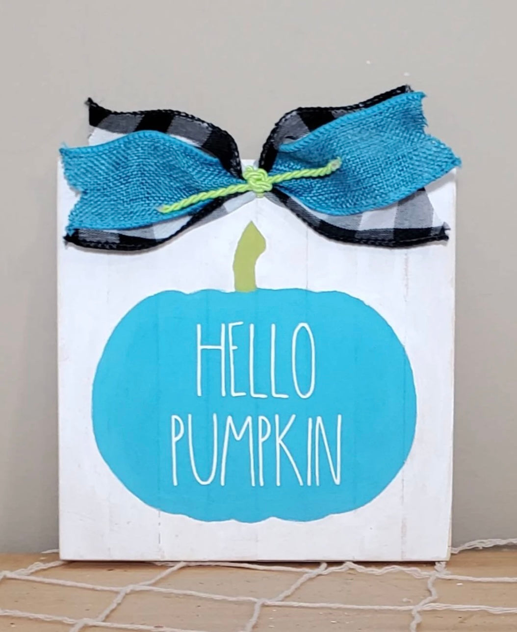 Fall Beach Tiered Tray Decor β Hello Pumpkin Coastal Autumn Mini Sign Set | Aqua, Lime & Orange Tiered Tray Pieces