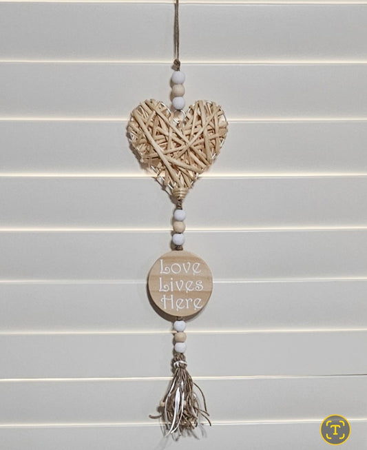 Love Lives Here | Beaded Heart Hanging Decor