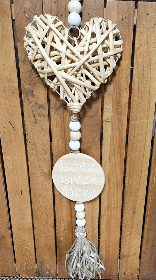 Love Lives Here | Beaded Heart Hanging Decor