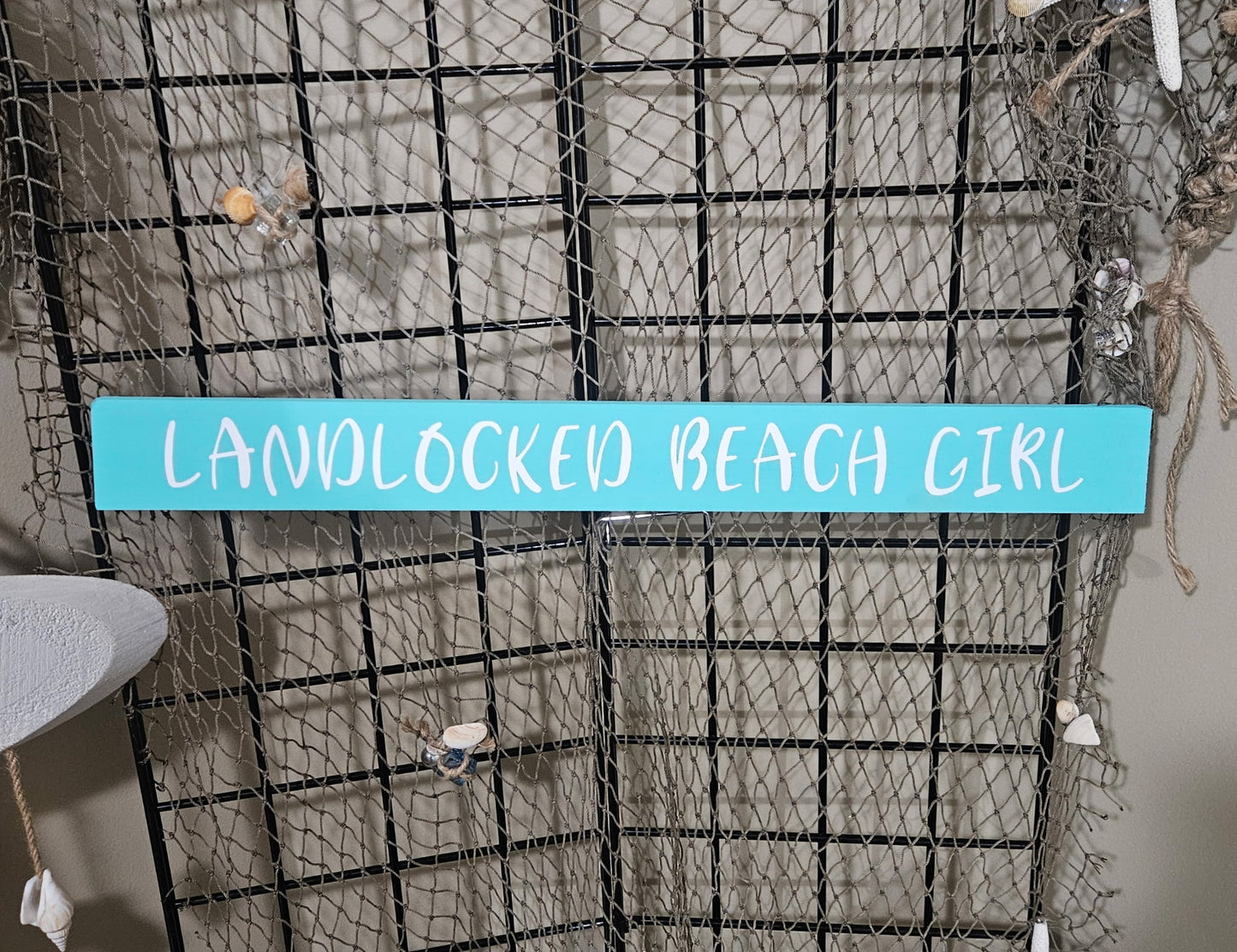 Landlocked Beach Girl | Coastal Wood Shelf Sign