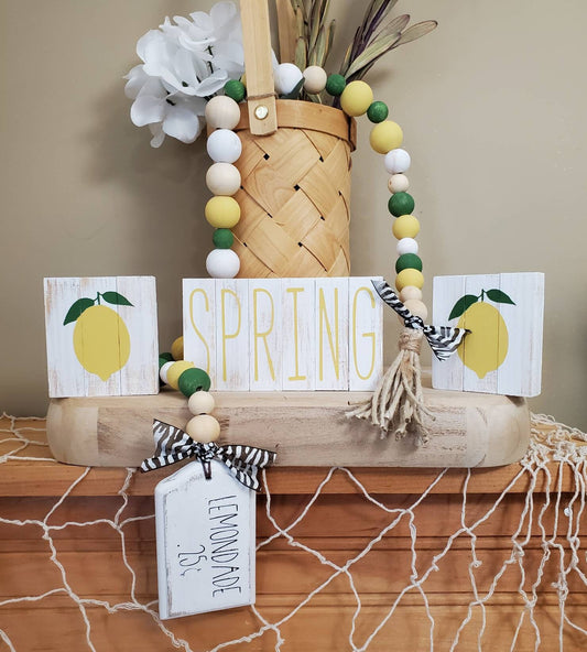 Lemon Tiered Tray Sign Set – Hand-Painted Summer Decor