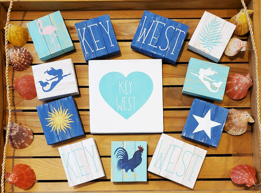 Key West Tiered Tray Decor – Hand-Painted Mini Signs Inspired by the Florida Keys