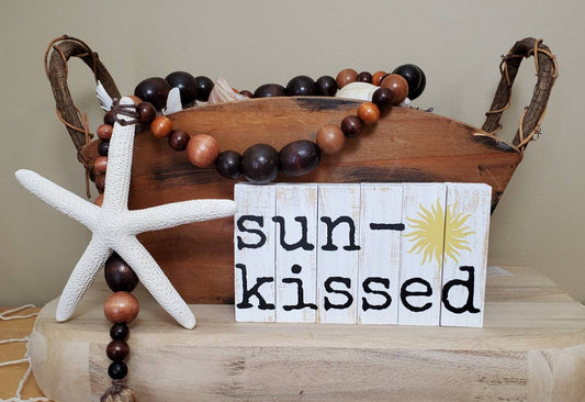Sunkissed Wood Sign – Hand-Painted 3x6 Coastal Shelf Sitter for Summer or Beach Decor