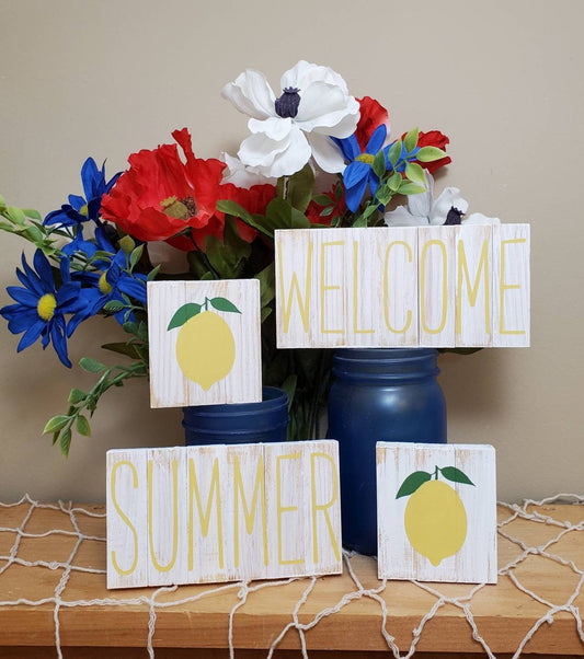 Lemon Tiered Tray Sign Set – Hand-Painted Summer Decor