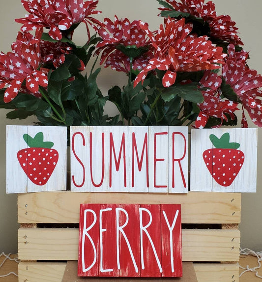 Strawberry Tiered Tray Decor – Hand-Painted Summer Mini Signs