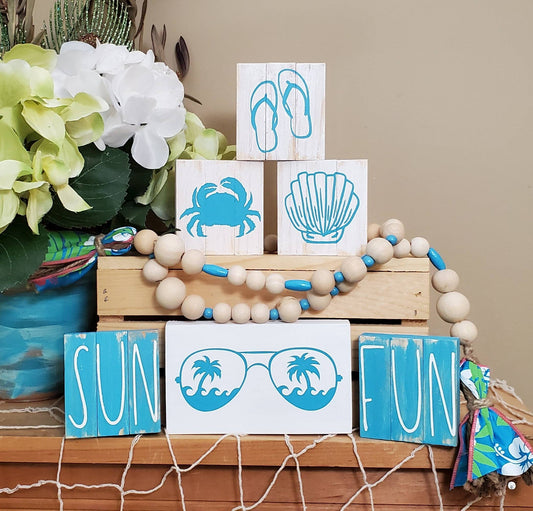 Fun in the Sun Tiered Tray Decor – Hand-Painted Summer Beach Signs