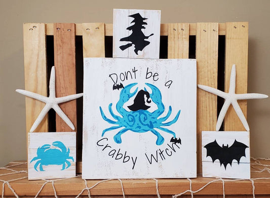 Crabby Witch – Funny Halloween Tiered Tray Decor with Coastal Charm