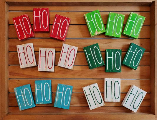Ho Ho Ho Tiered Tray Decor – Set of 3 Hand-Painted Holiday Shelf Sitter Blocks in Custom Colors
