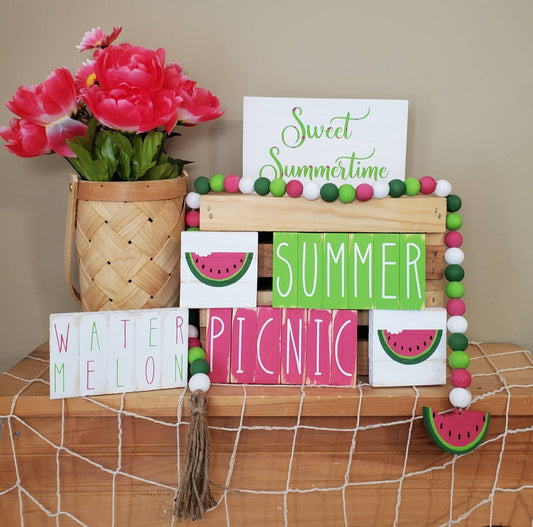 Sweet Summertime Watermelon Tiered Tray Set – Hand-Painted Summer Decor