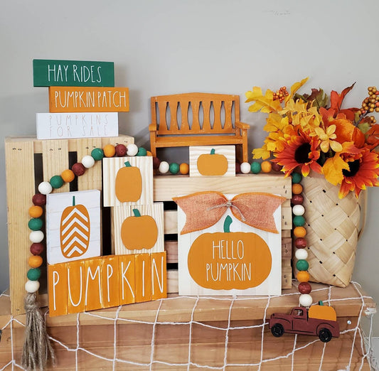 Fall 3D Tiered Tray Decor – Hand-Painted Autumn Signs with Layered Wood Details for Seasonal Styling