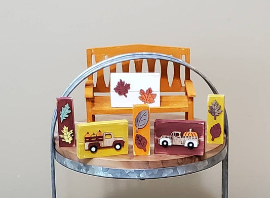 Fall Truck Tiered Tray Decor – Hand-Painted Mini Autumn Signs for Farmhouse & Seasonal Displays
