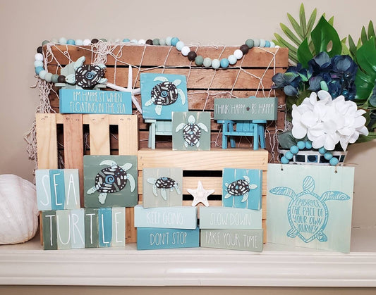 Sea Turtle Tiered Tray Decor Set – Hand-Painted Inspired by Outer Banks Sea Turtle Hospital