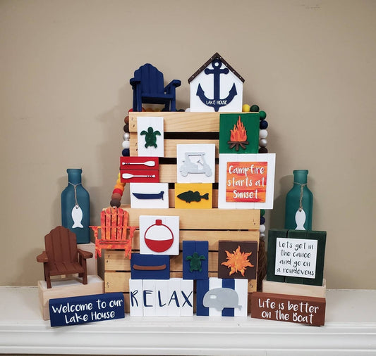 Lake Life Tiered Tray Decor – Hand-Painted Camp & Cabin Style