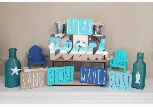 Beach House Tiered Tray Decor – Hand-Painted Coastal Signs