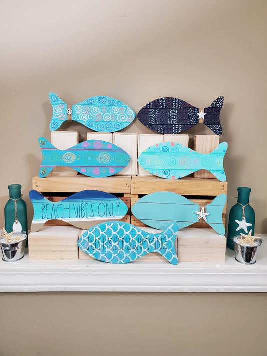Hand-Painted Fish Shelf & Tray Decor – One-of-a-Kind Coastal Accents