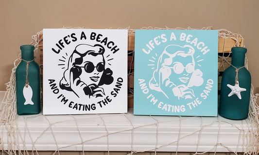 Life’s a Beach Wood Sign – Funny Hand-Painted Coastal Decor for Beach Lovers