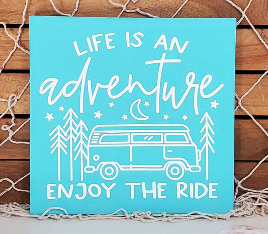 Life Is an Adventure, Enjoy the Ride Beach Bus Sign – Hand-Painted Coastal Wall Art for Beach Lovers