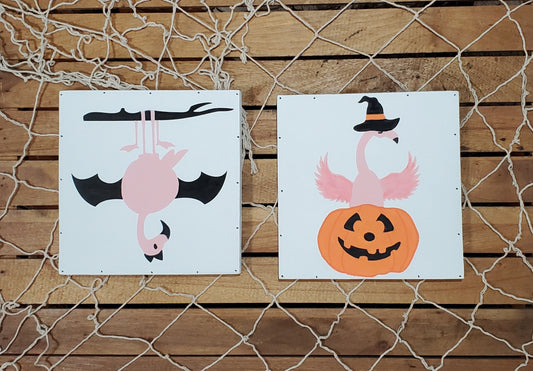 Halloween Flamingo Decor, Beach House Decor, Flamingo Gift For House, Coastal Home Decor, Shelf Sitter, Tiered Tray, Wall Hanging, Wood Sign