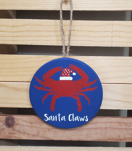 Santa Claws Crab Wood Ornament – Coastal Christmas Tree Decor for Beach Lovers